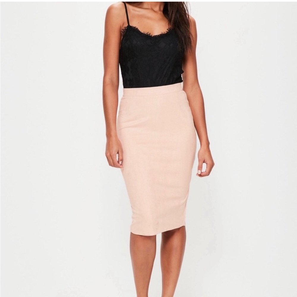 Suede pink pencil skirt